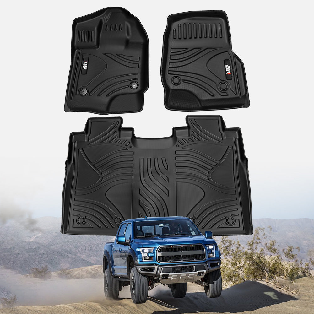 Custom TPE All-Weather Floor Mats for 2015-2025 Ford F-150 (Without Fold-Flat Storage, 3-Piece Set)