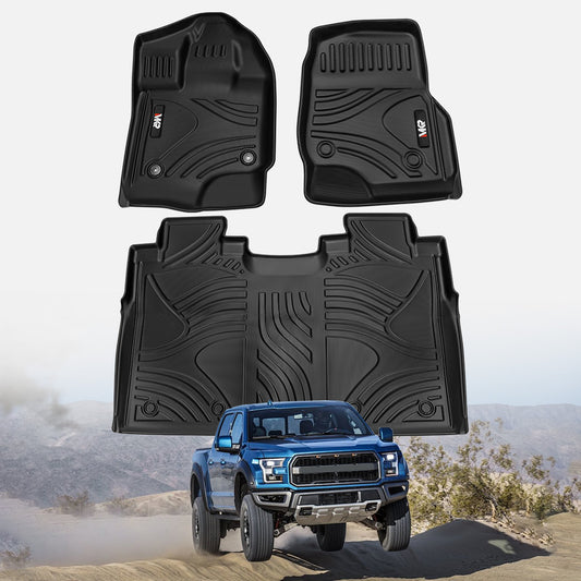 Custom TPE All-Weather Floor Mats for 2015-2025 Ford F-150 (Without Fold-Flat Storage, 3-Piece Set)