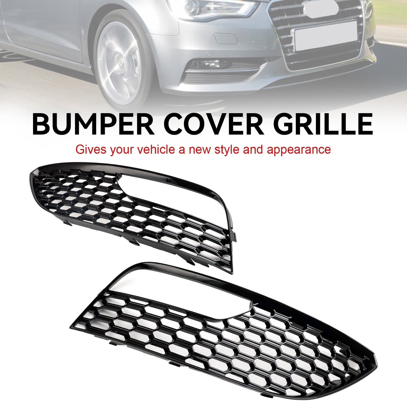 2012-2016 Audi A3 S3 Standard Version Front Bumper Fog Light Surround Cover Grille — Pair (8V3807681 / 8V3807682)