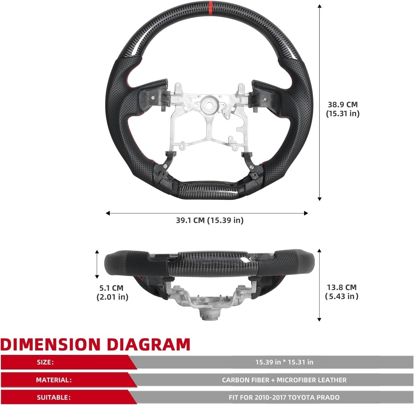 Carbon Fiber Steering Wheel for 2010-2017 Toyota Prado LC150/2014-2021 Tundra/2010-2023 Tacoma/2010-2024 4Runner