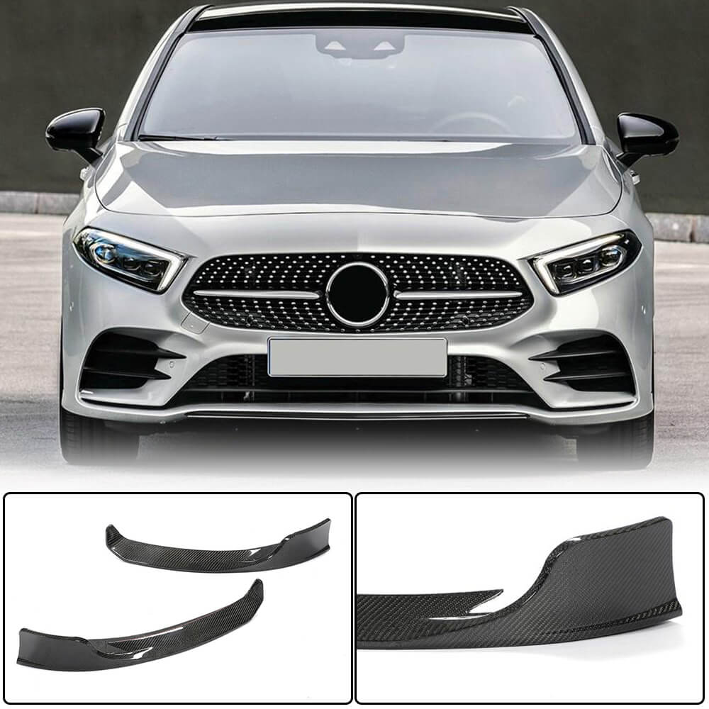 Mercedes Benz A Class W177 V177 Sport 2019-2022 Front Bumper Splitters Carbon Fiber