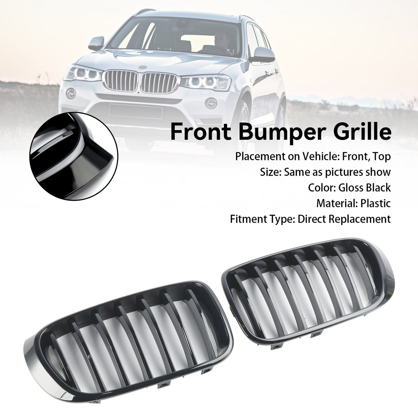 2014-2017 BMW X4 F26 Facelift Gloss Black Front Bumper Kidney Grille