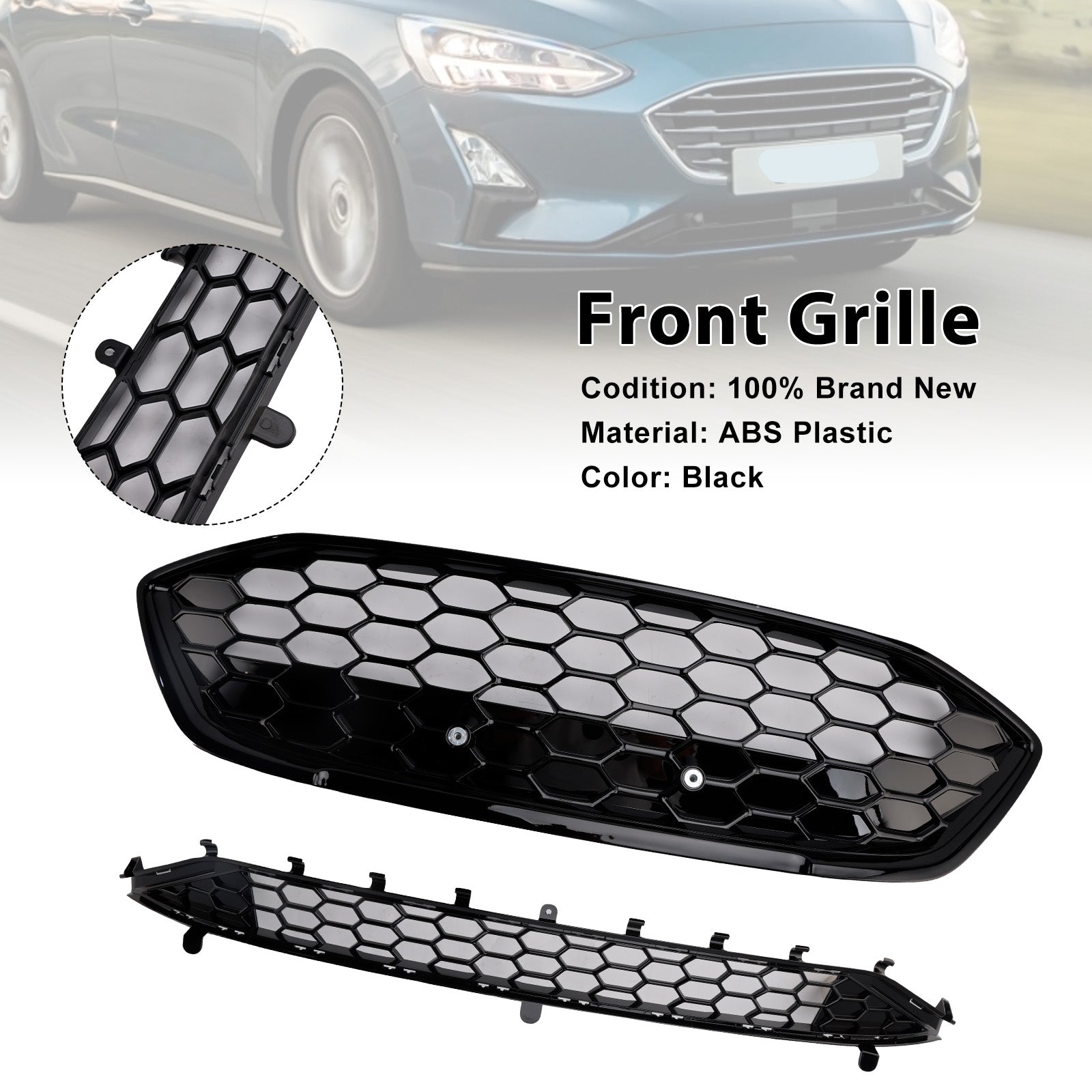 ST Style Black Front Bumper Grill Lower Grill Fit Ford Focus MK4 2018-2021