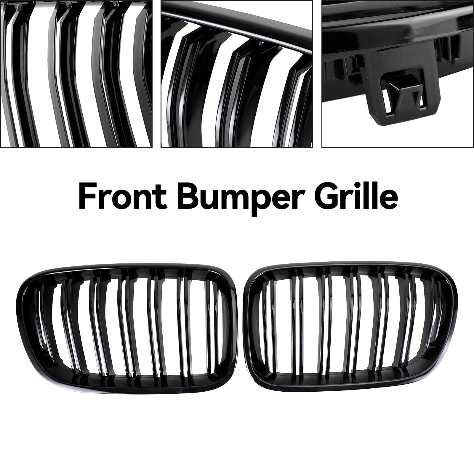 2010-2014 BMW X3 F25 Pre-Facelift Gloss Black Front Bumper Kidney Grill — Pair (51712297589 / 51117210725)