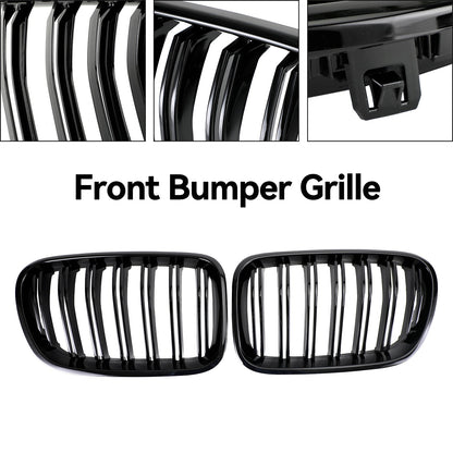 2010-2014 BMW X3 F25 Pre-Facelift Gloss Black Front Bumper Kidney Grill — Pair (51712297589 / 51117210725)