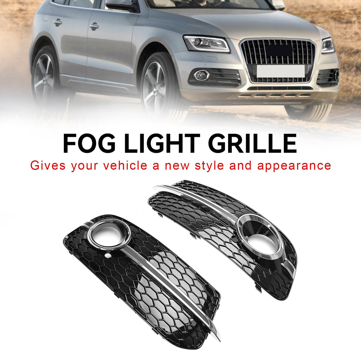 2013-2017 Audi Q5 Standard Version Front Bumper Fog Light Grille Grill — Pair (8R0807681M / 8R0807682J)