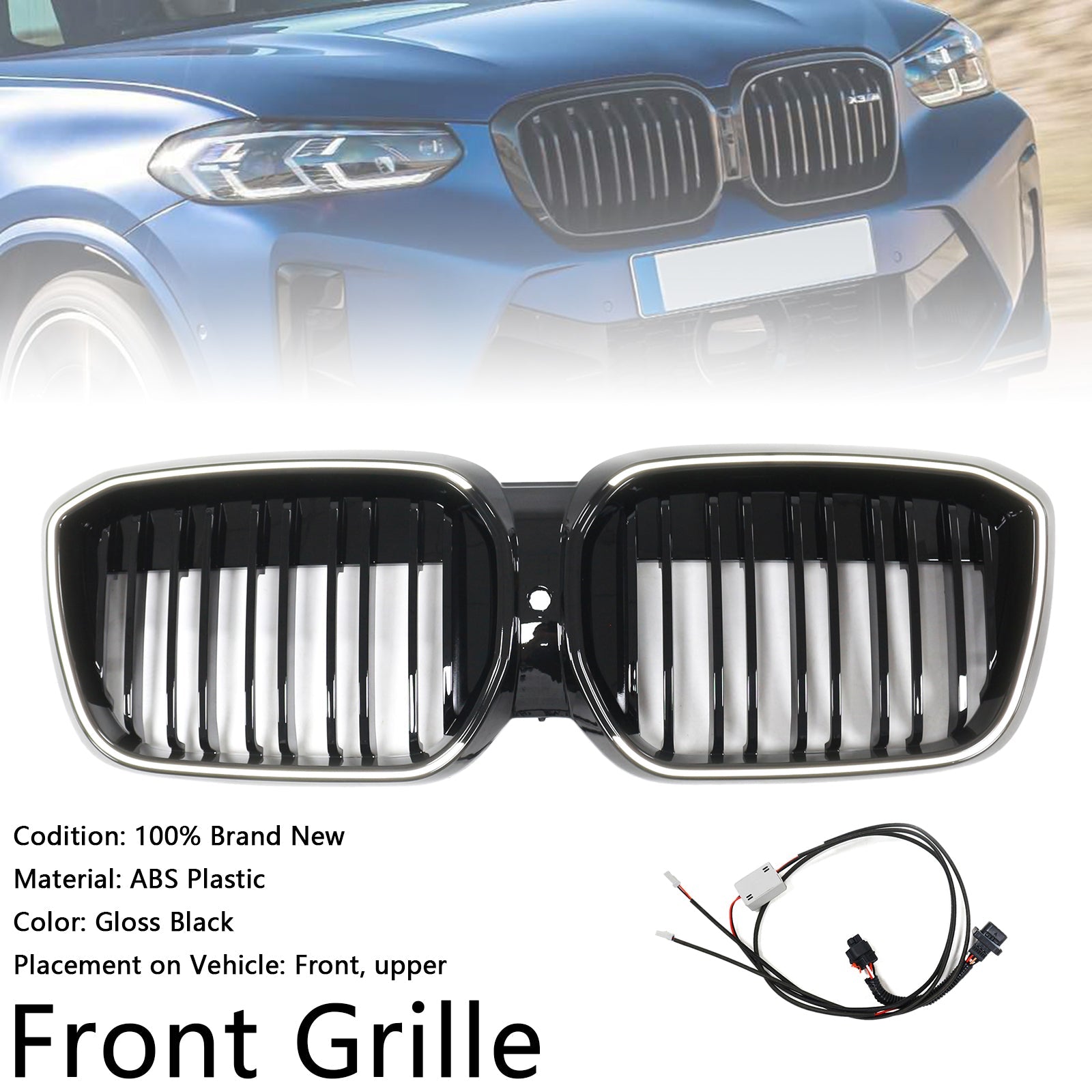2022-2024 BMW iX3 G08 LCI Double Slat Gloss Black Front Kidney Grille