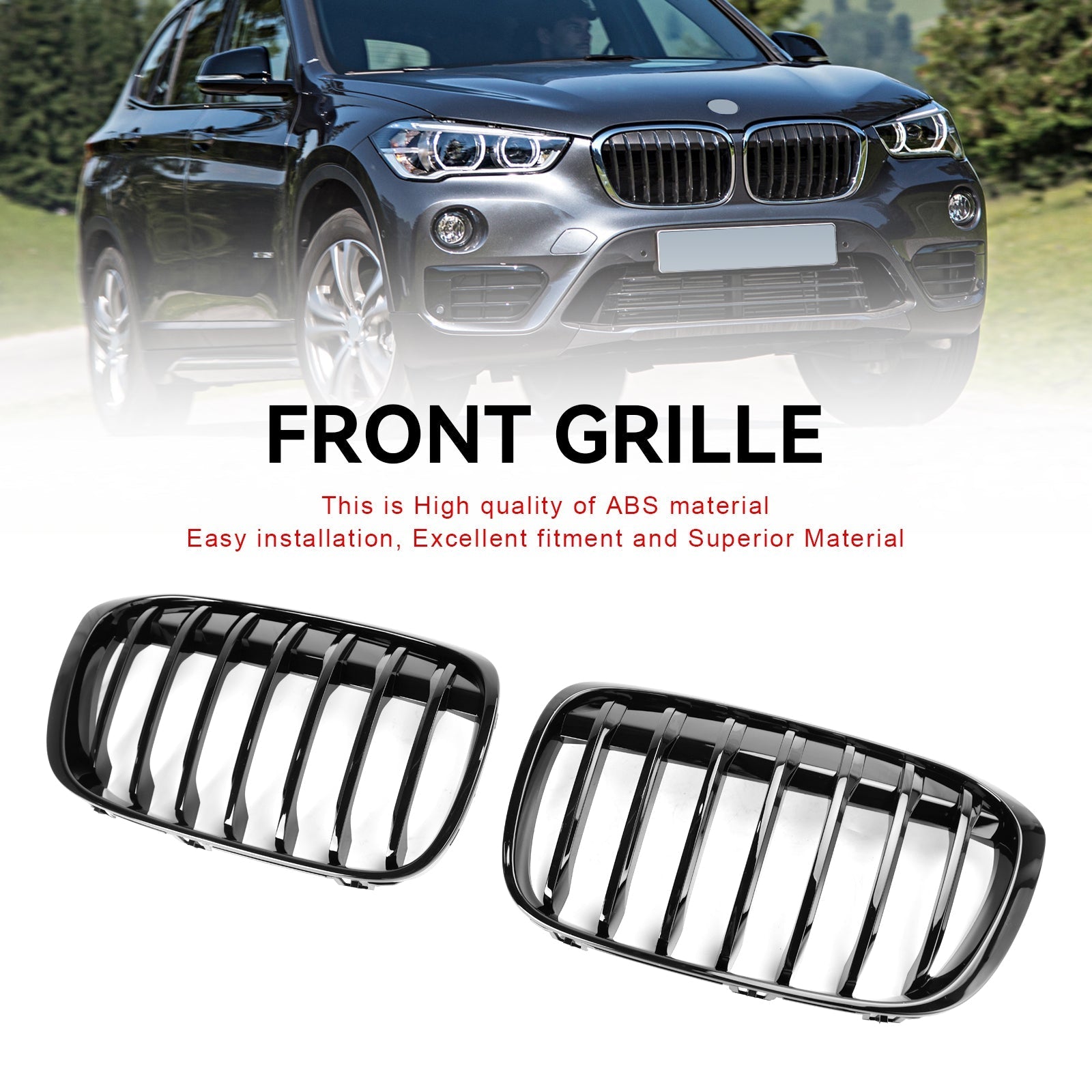 2016-2018 BMW X1 F48 F49 Gloss Black Front Kidney Grille — Pair