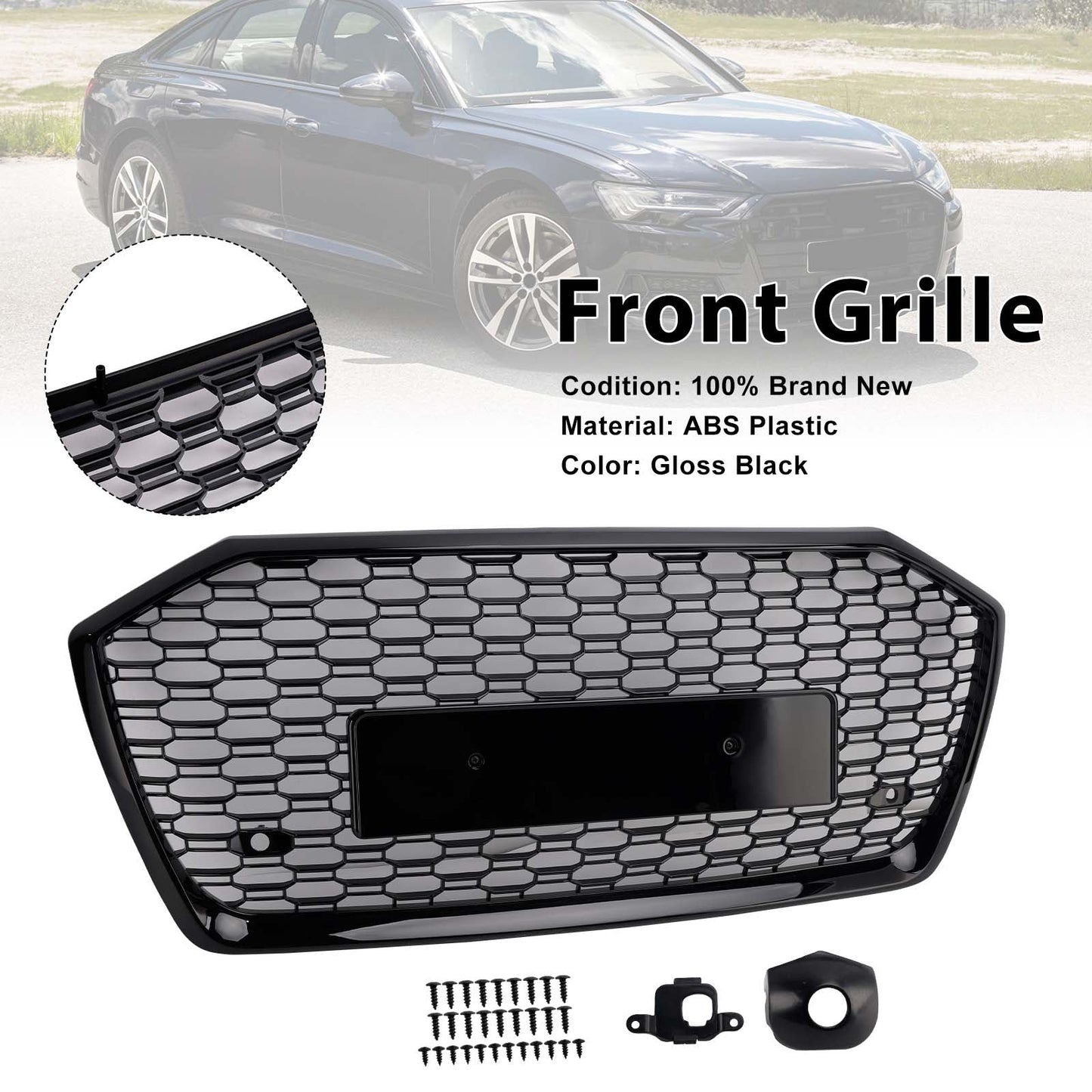 2019-2023 Audi A6 S6 RS6 Style Honeycomb Mesh Front Grille — Without ACC