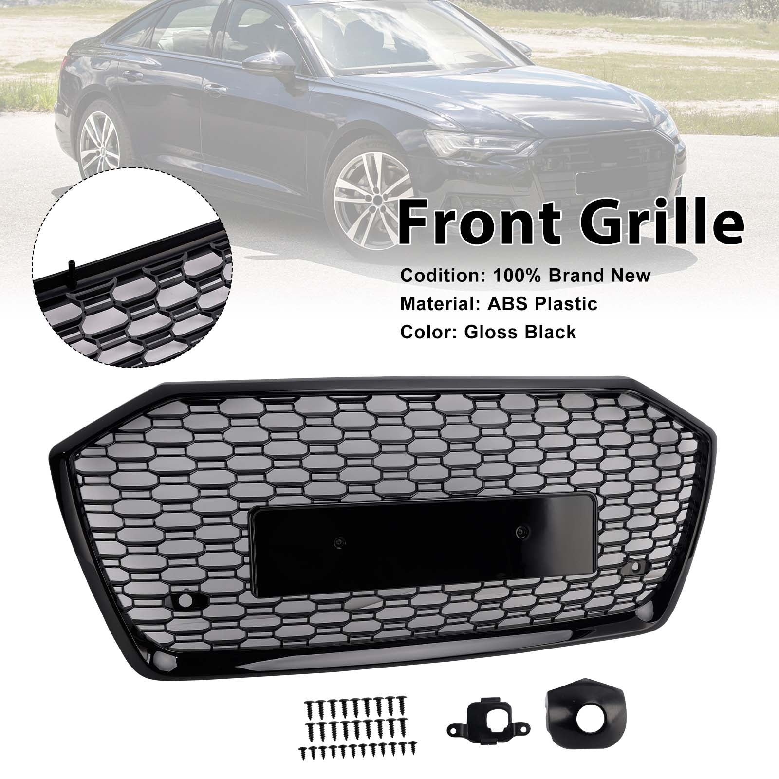 2019-2023 Audi A6 S6 RS6 Style Honeycomb Mesh Front Grille — Without ACC