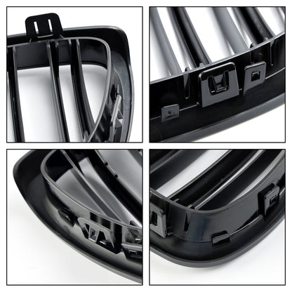 2006-2010 BMW E92 2-Door Pre-Facelift Gloss Black Front Kidney Grille — Pair (51137157277 / 51137157278)