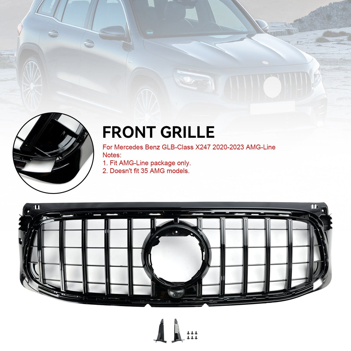 2020-2023 Mercedes-Benz GLB-Class X247 AMG-Line Gloss Black Front Bumper Grille