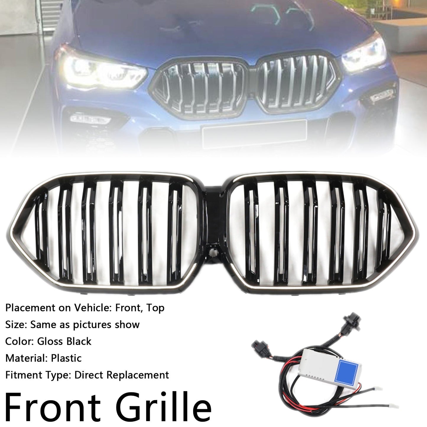 2020-2022 BMW X6 G06 M50i Gloss Black Front Bumper Grille with Camera Hole