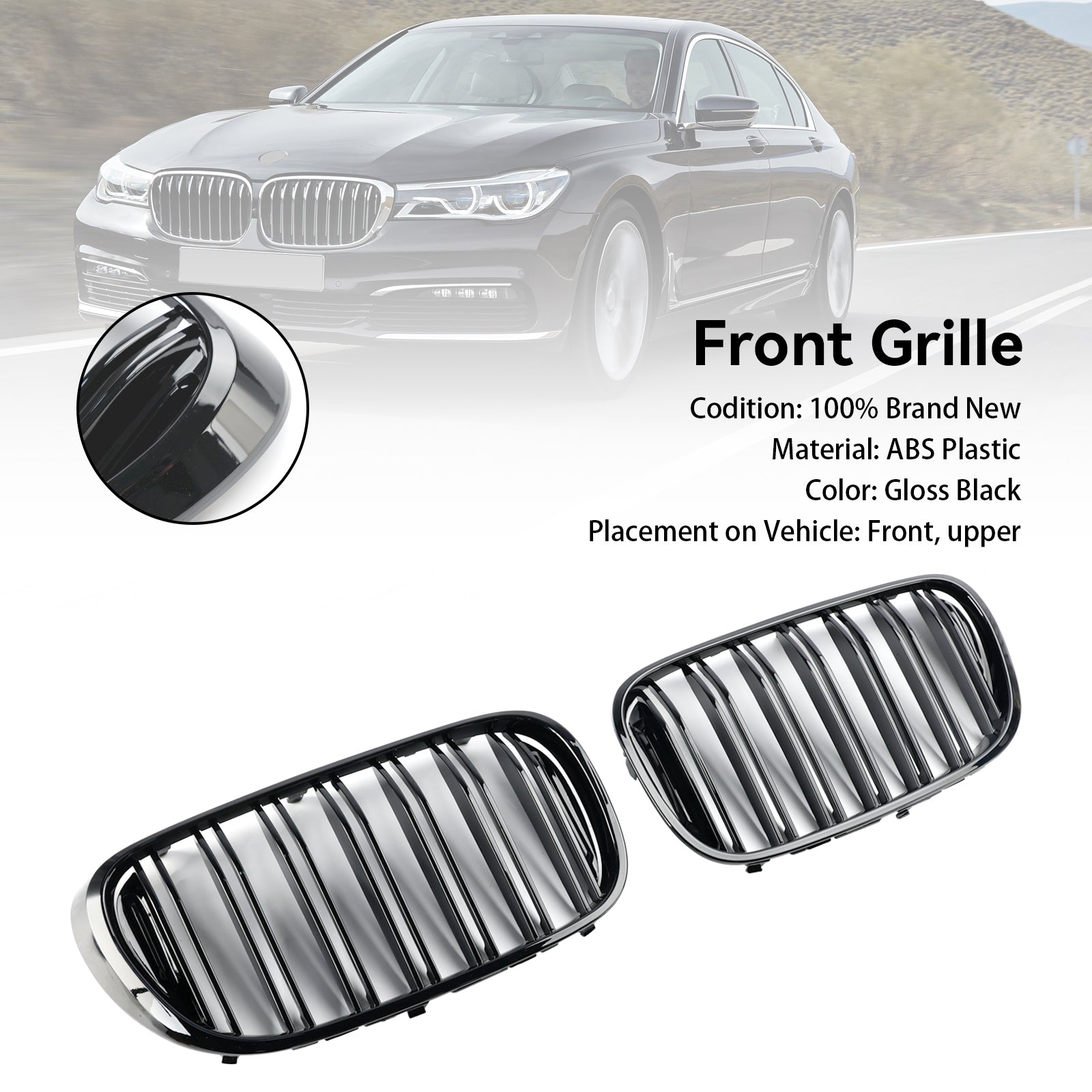 2015-2019 BMW 7 Series G11 Long-Wheelbase Pre-Facelift Black 2-Slat Front Kidney Grille