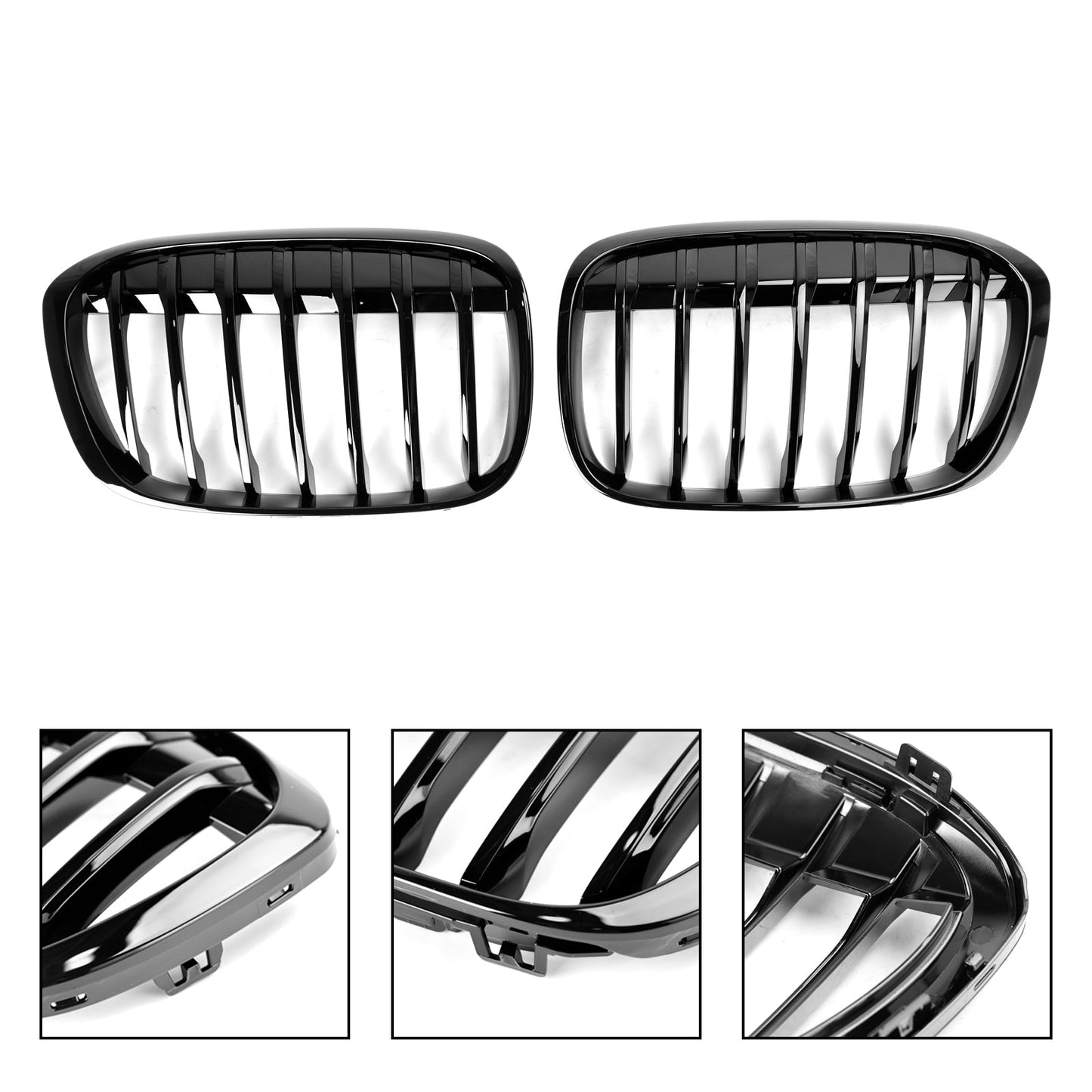 2016-2018 BMW X1 F48 F49 Gloss Black Front Kidney Grille — Pair