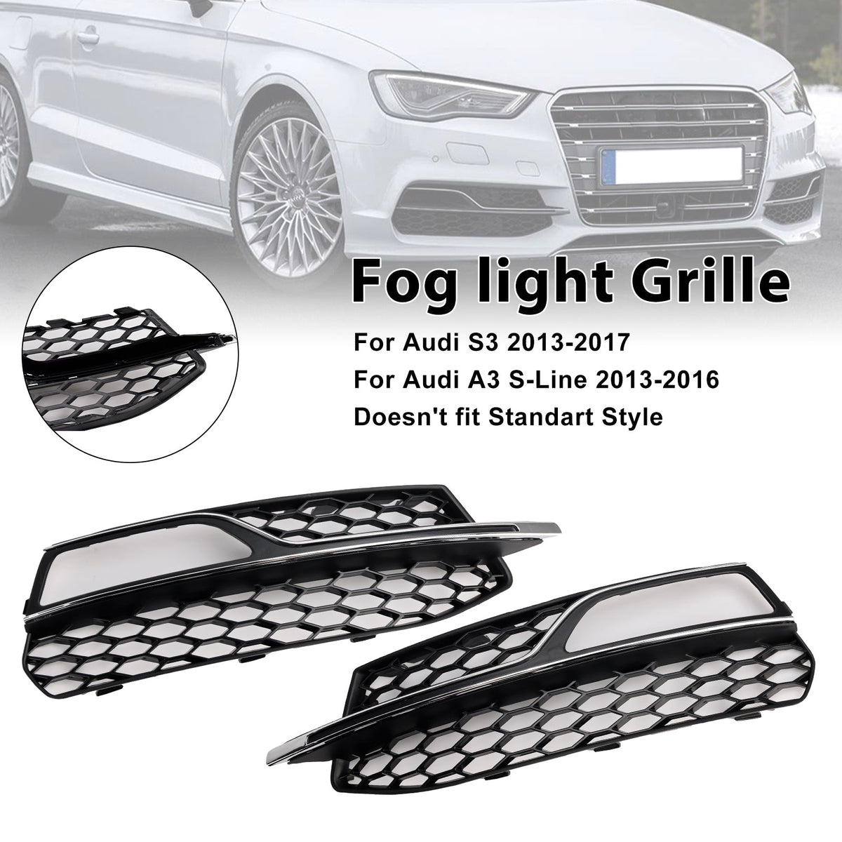 2013-2016 Audi A3 S-Line Front Lower Bumper Fog Light Cover Grille — Left (8V3807681G)