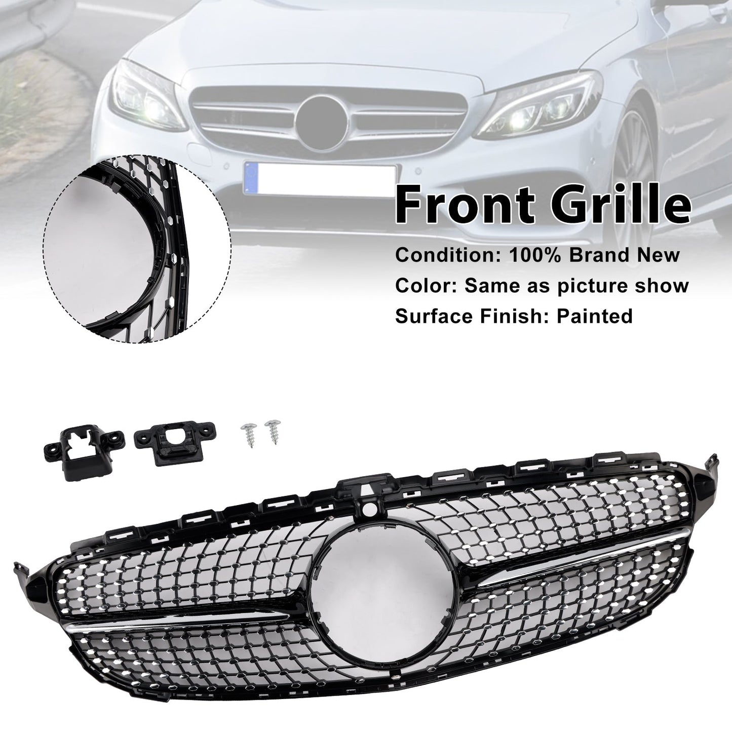 2015-2018 Mercedes-Benz C-Class W205 C250 C300 C400 Diamond Front Grille