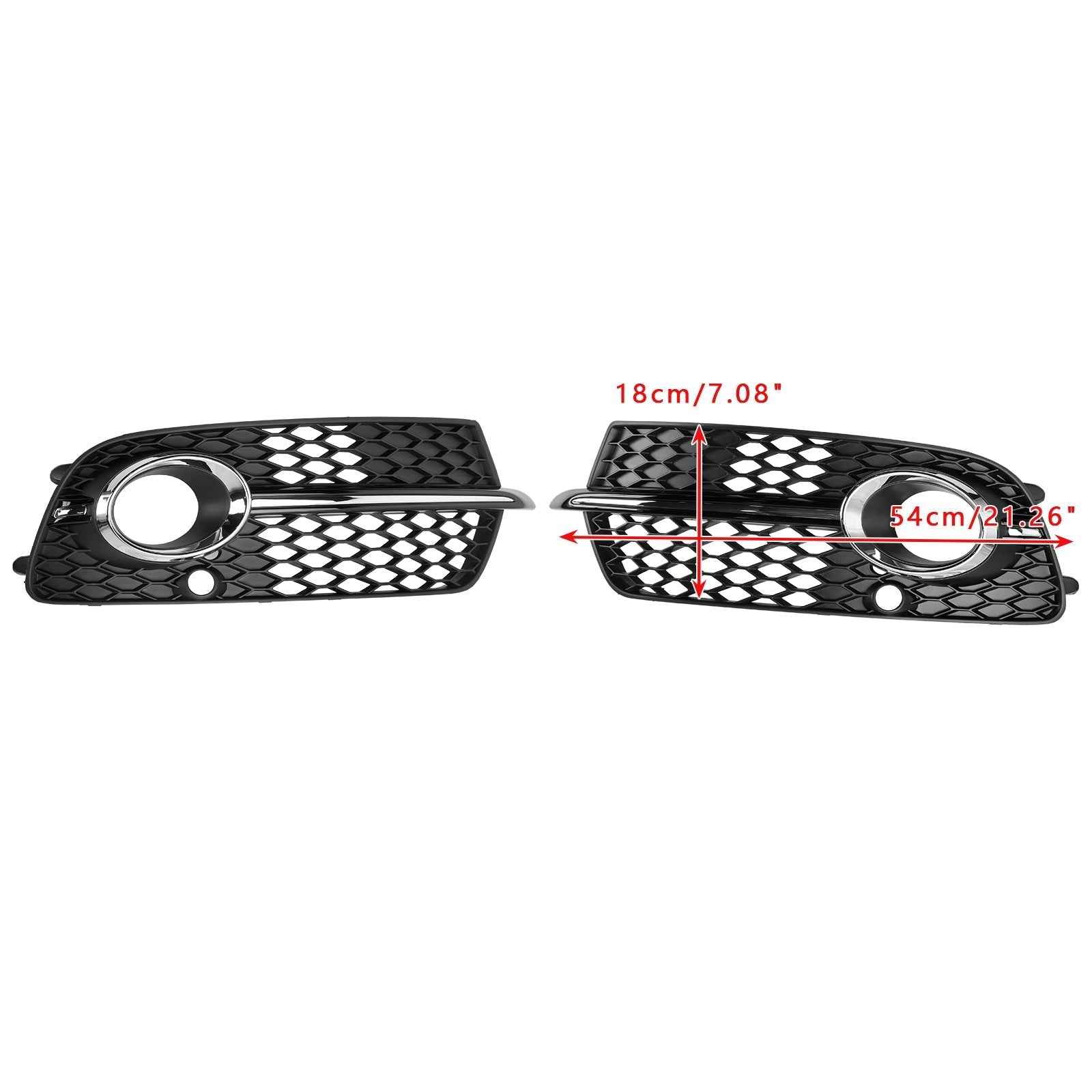 2013-2017 Audi Q5 S-Line SQ5 Black Chrome Front Bumper Fog Light Grille — Pair (8R0807682N / 8R0807681S)