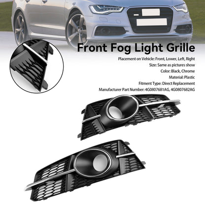 2016-2018 Audi A6 C7 A6L C7PA S-Line Fog Light Front Bumper Lower Grill — Pair (4G0807681AG / 4G0807682AG)