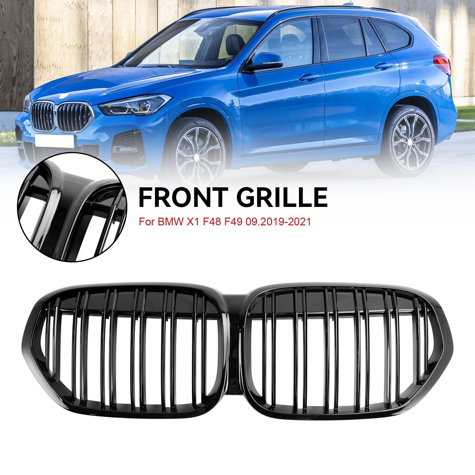 2019-2021 BMW X1 F48 F49 Dual Slat Gloss Black Front Kidney Grille