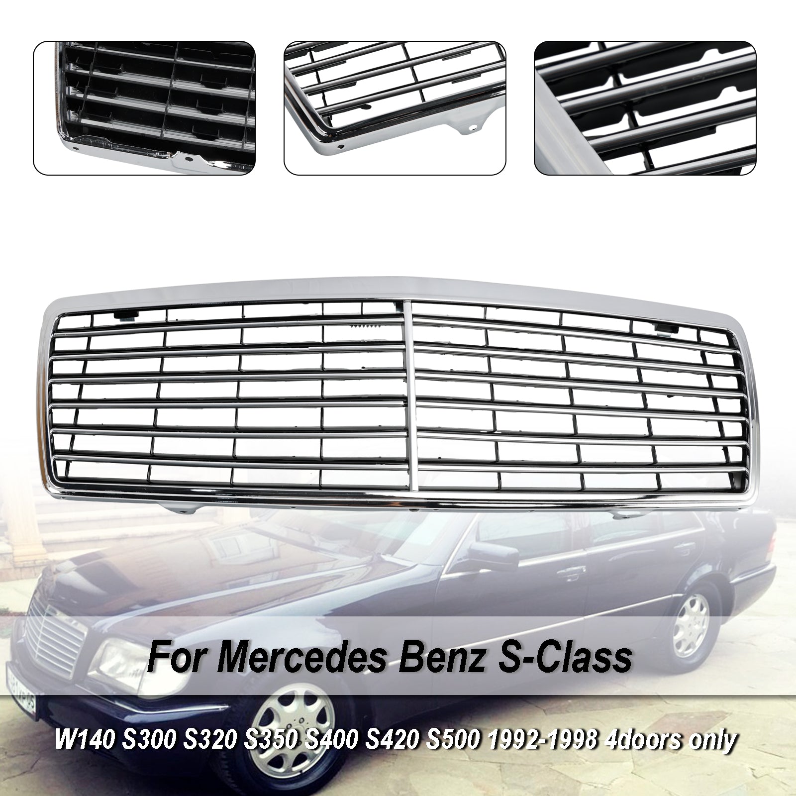 1992-1998 Mercedes-Benz S-Class W140 S300 S320 S350 S400 S420 S500 4-Door Chrome Front Bumper Grille