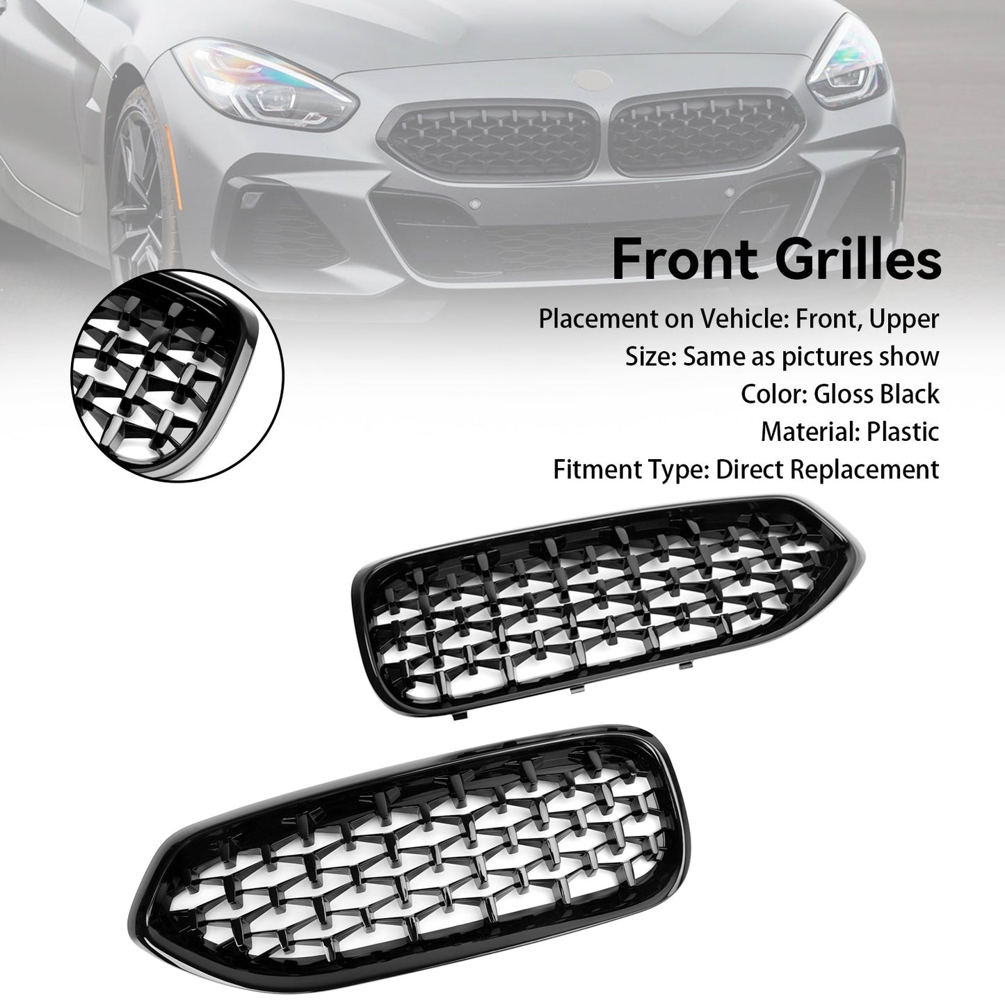 2019-2024 BMW Z4 G29 Diamond Style Gloss Black Front Kidney Grille (51138091295)