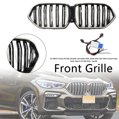 2020-2022 BMW X6 G06 M50i Gloss Black Front Bumper Grille with Camera Hole