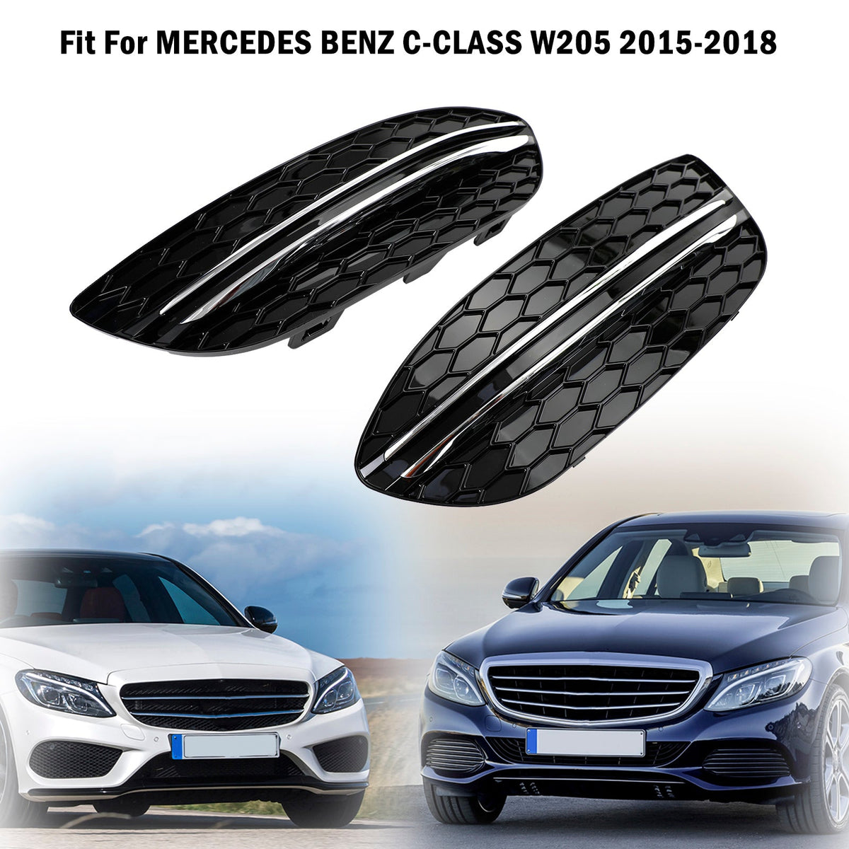 2015-2018 Mercedes-Benz C-Class W205 Honeycomb Front Fog Light Cover (2058850723 / MB1038172)