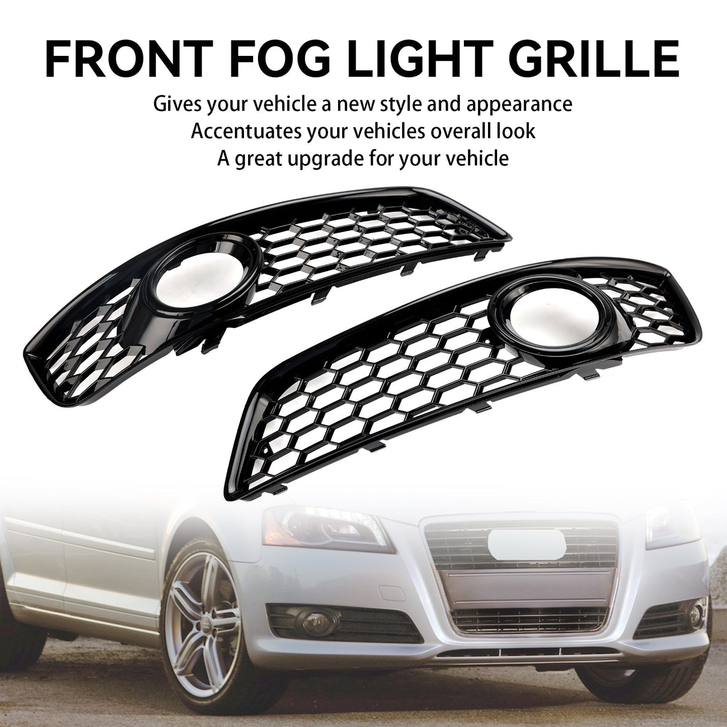 2009-2013 Audi A3 8P Standard Version Honeycomb Front Bumper Fog Light Grill Cover