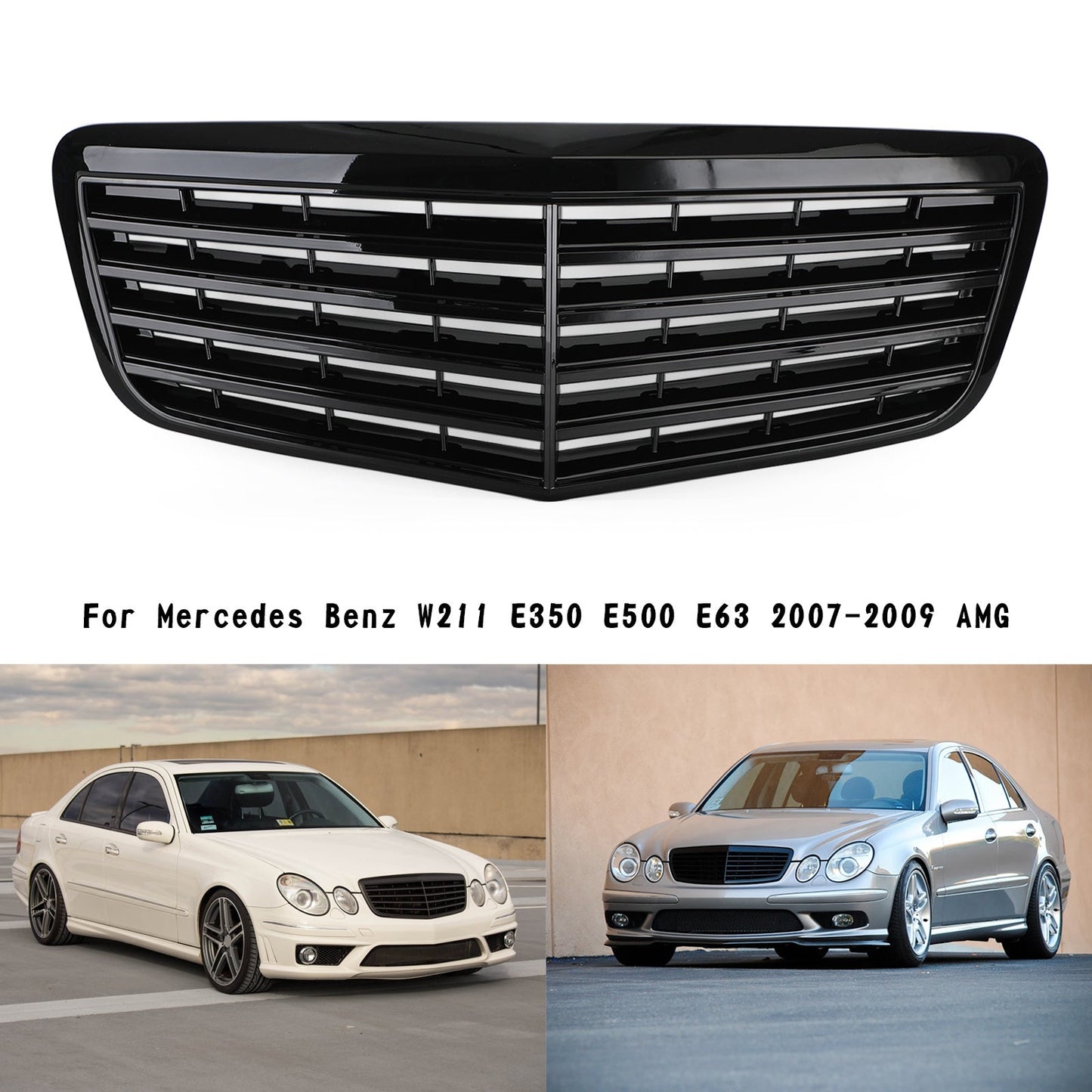 2007-2009 Mercedes-Benz E-Class W211 E350 E500 E63 Gloss Black Front Bumper Grille
