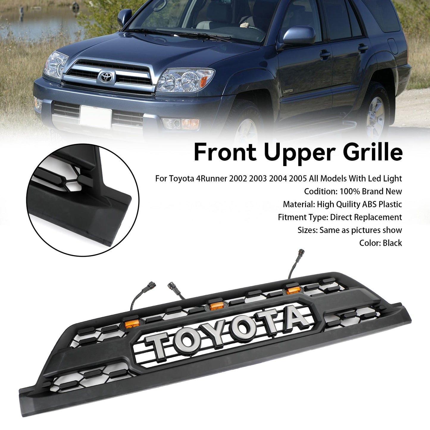 2002-2005 Toyota 4Runner All Models TRD PRO Style W/Led Light Front Bumper Grill