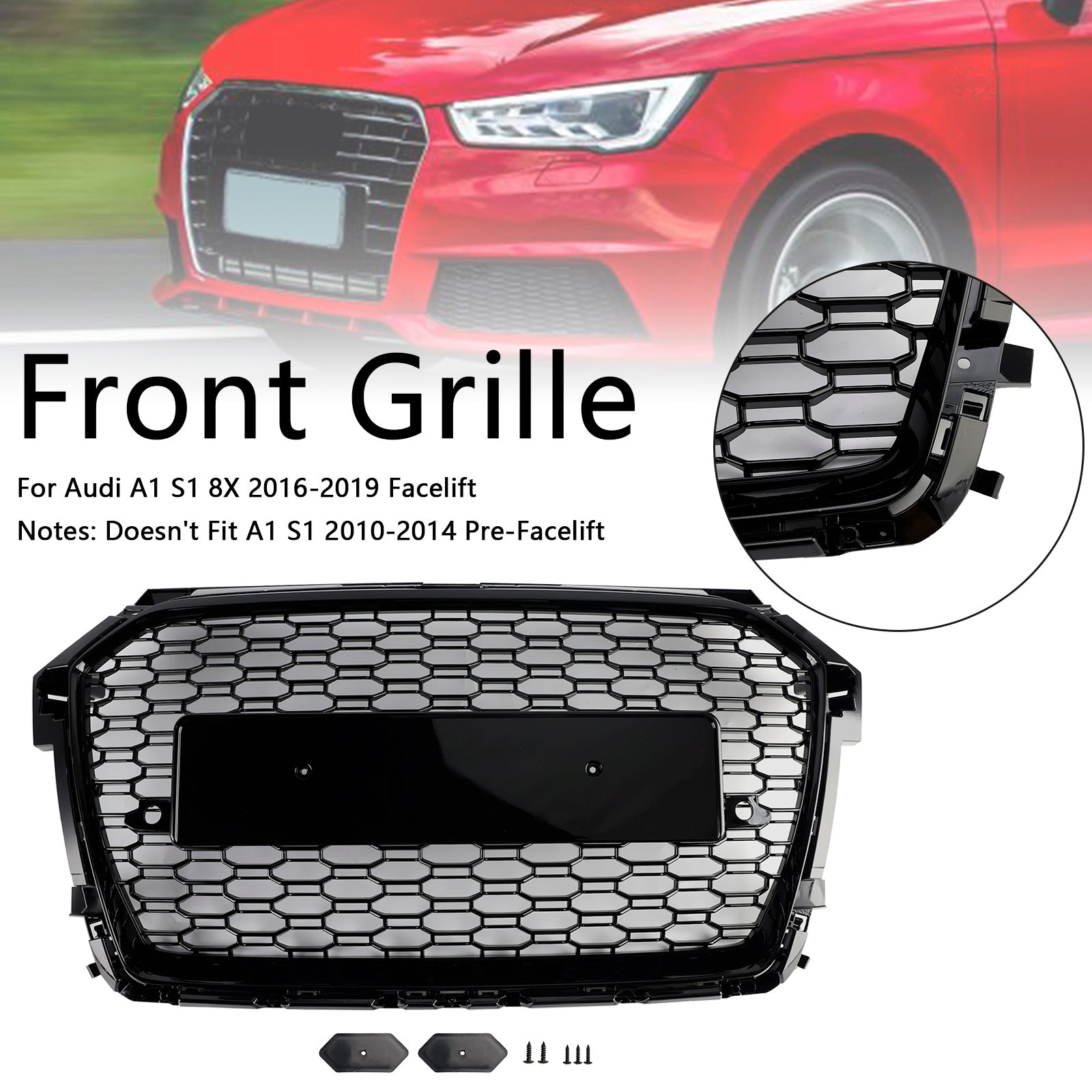 2016-2019 Audi A1 S1 8X Facelift RS Style Black Honeycomb Front Bumper Grille
