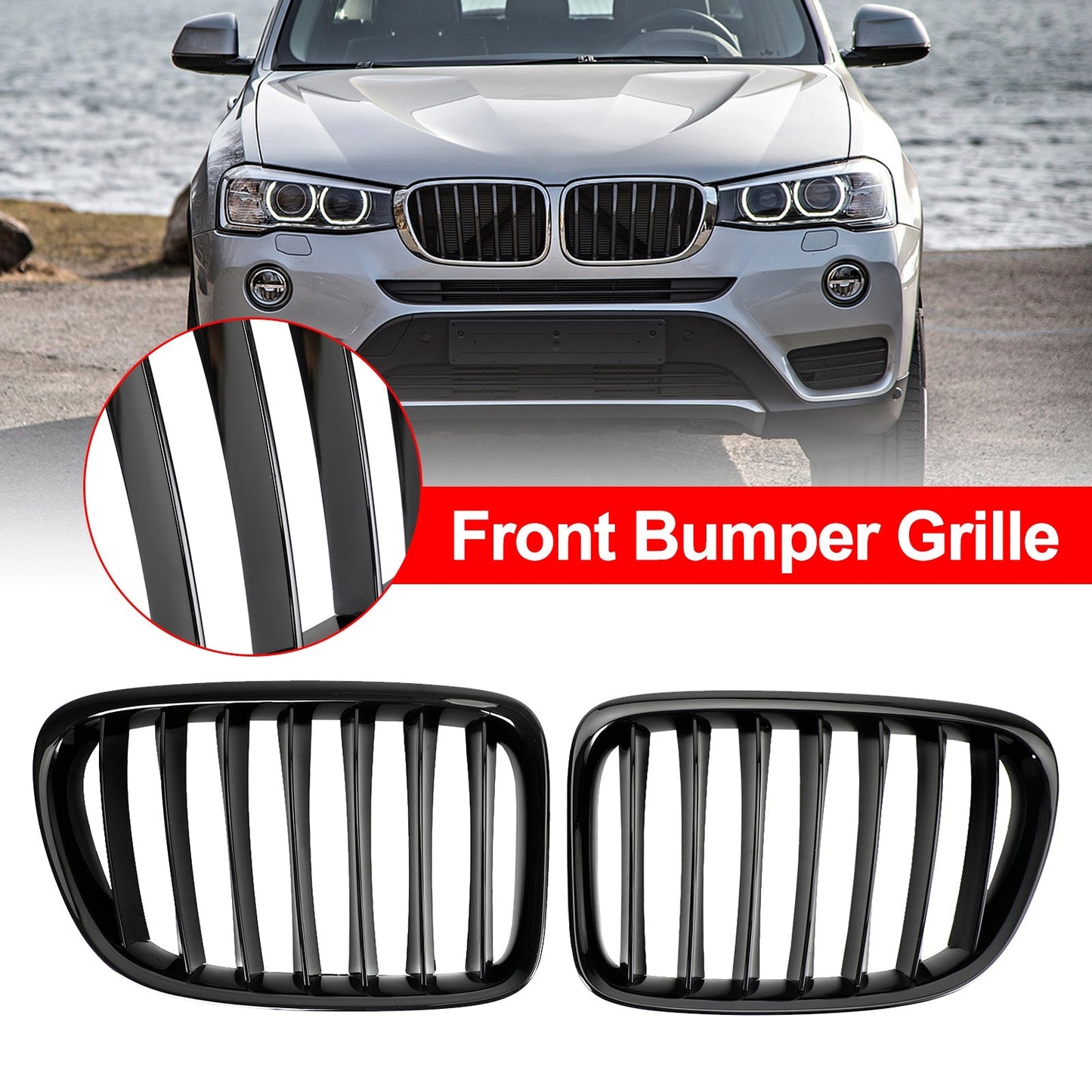 2009-2014 BMW X1 E84 Gloss Black Front Hood Kidney Grill (51112993305 / 51112993306 / 51112993307)