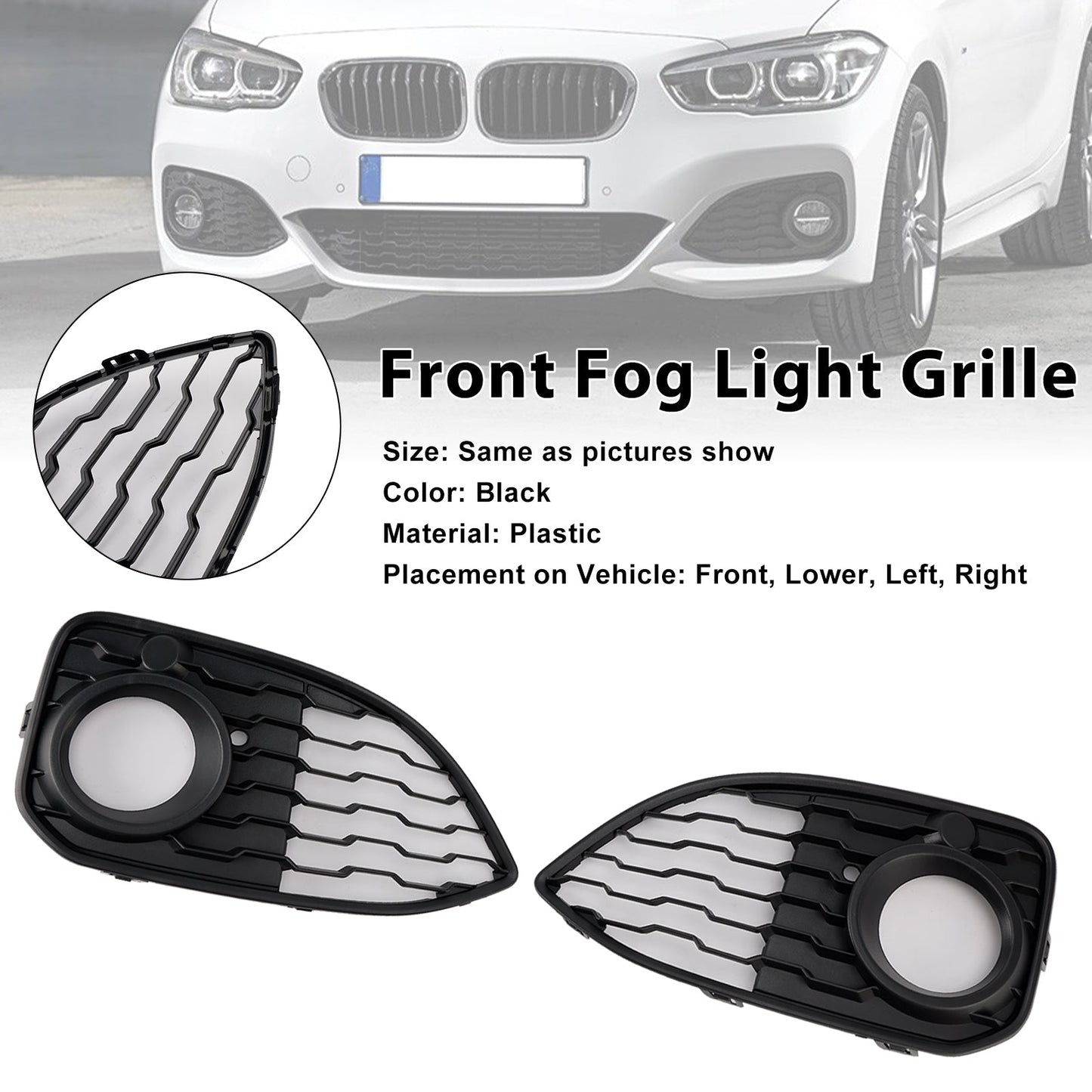 2015-2019 BMW 1 Series F20 F21 LCI Front Fog Light Cover Grille — Pair (51118060281 / 51118060282)