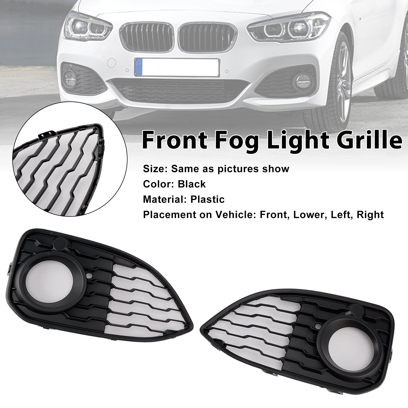 2015-2019 BMW 1 Series F20 F21 LCI Front Fog Light Cover Grille — Pair (51118060281 / 51118060282)