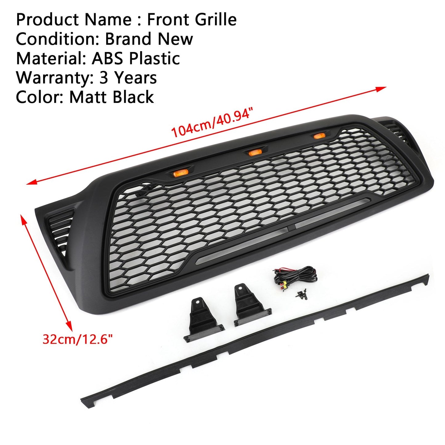 Front Grille Bumper Hood Mesh Grill Fit Toyota Tacoma 2005-2011 With LED lights