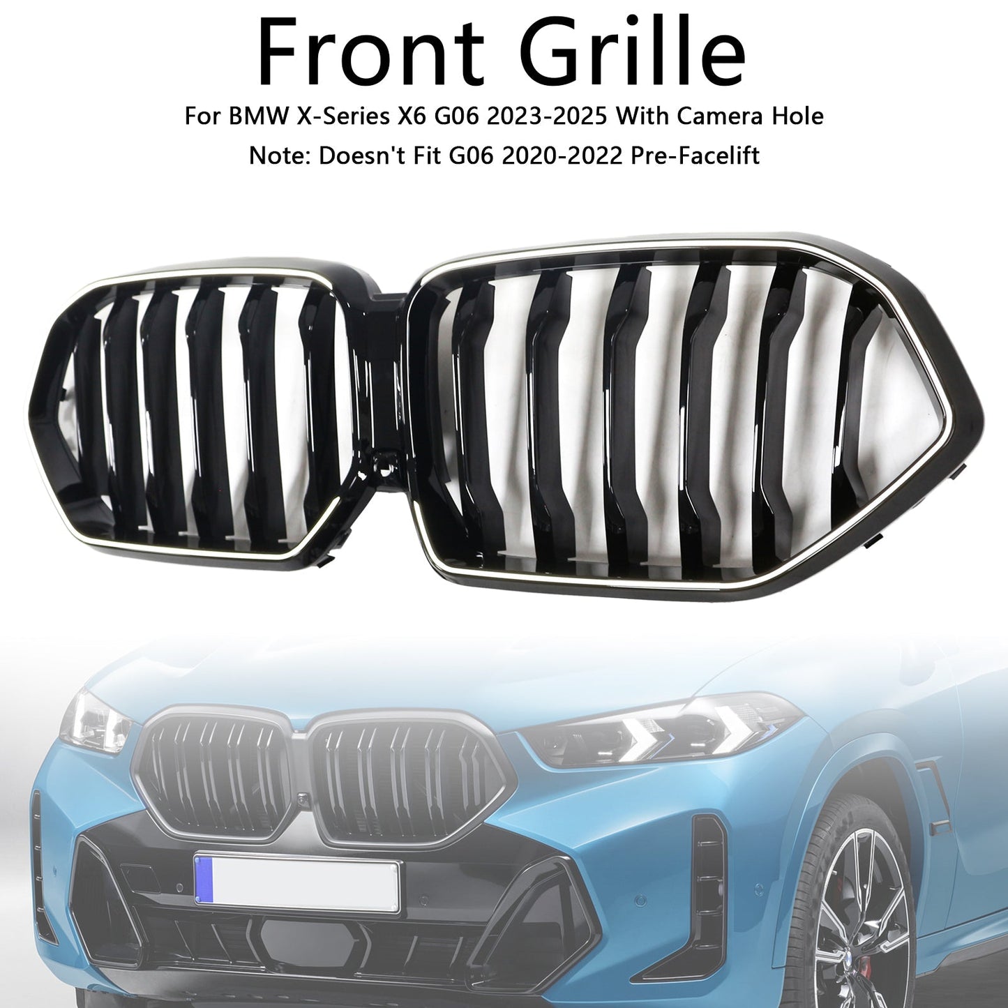 2023-2025 BMW X6 G06 M60i Black Front Bumper Grille with Camera Hole
