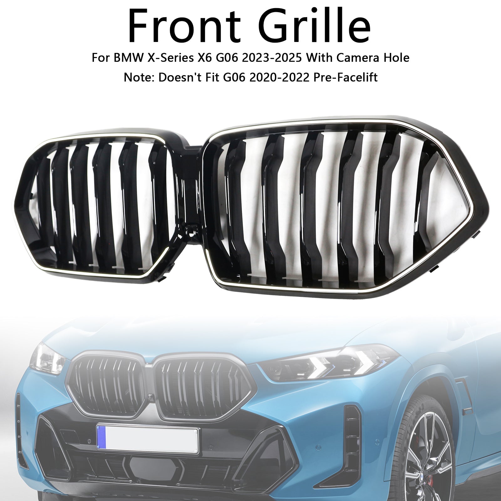 2023-2025 BMW X6 G06 M60i Black Front Bumper Grille with Camera Hole