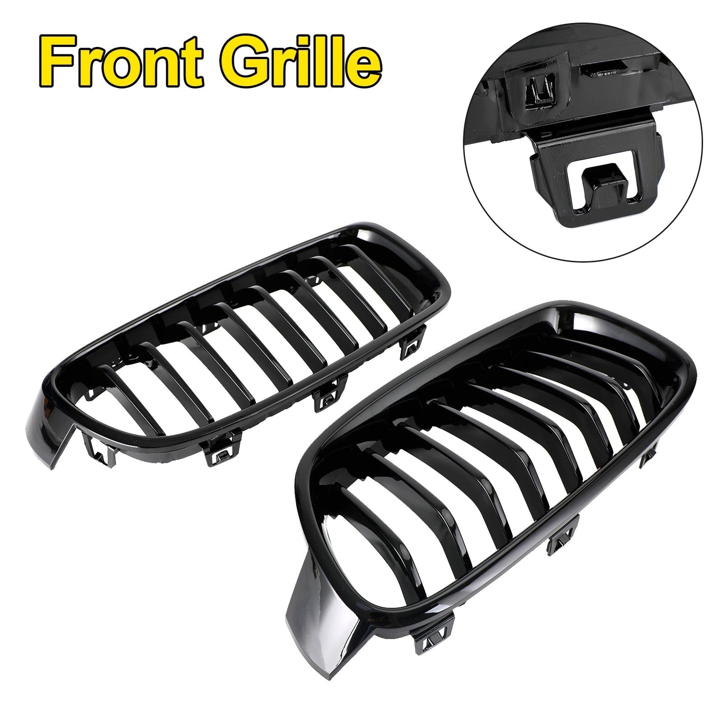 2012-2019 BMW 3 Series F30 F31 F35 Gloss Black Front Kidney Grill — Pair (51137263481 / 51137263482)
