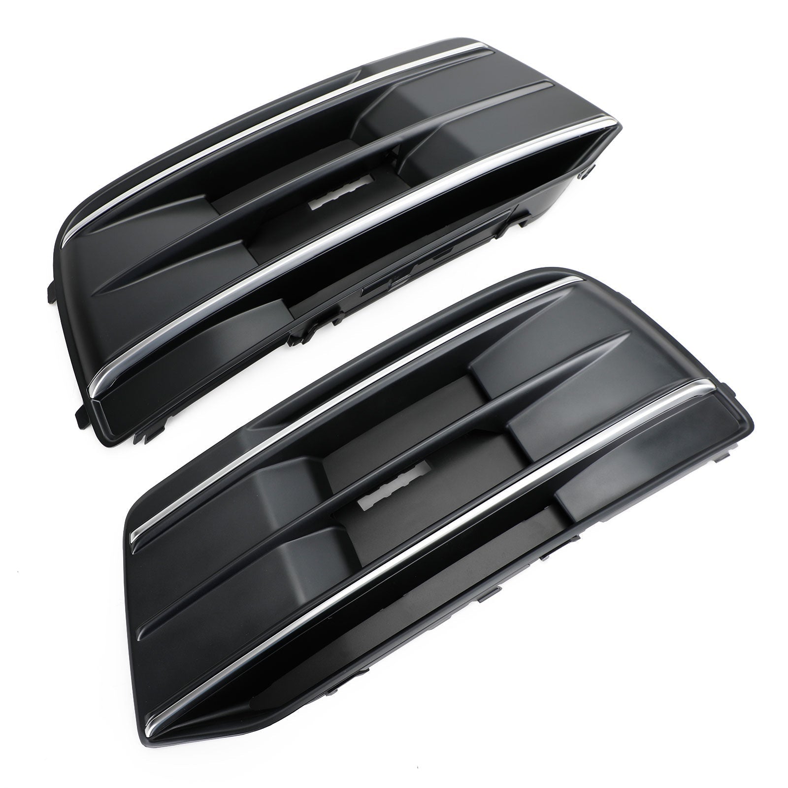 2018-2022 Audi Q5 Standard Black/Chrome Front Bumper Cover Grille Bezel Insert — Pair
