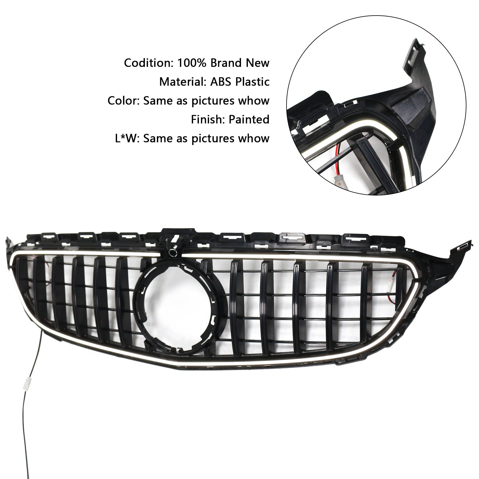 2015-2021 Mercedes-Benz C-Class W205 C200 C250 C300 C350 Black Front Bumper Grille with LED