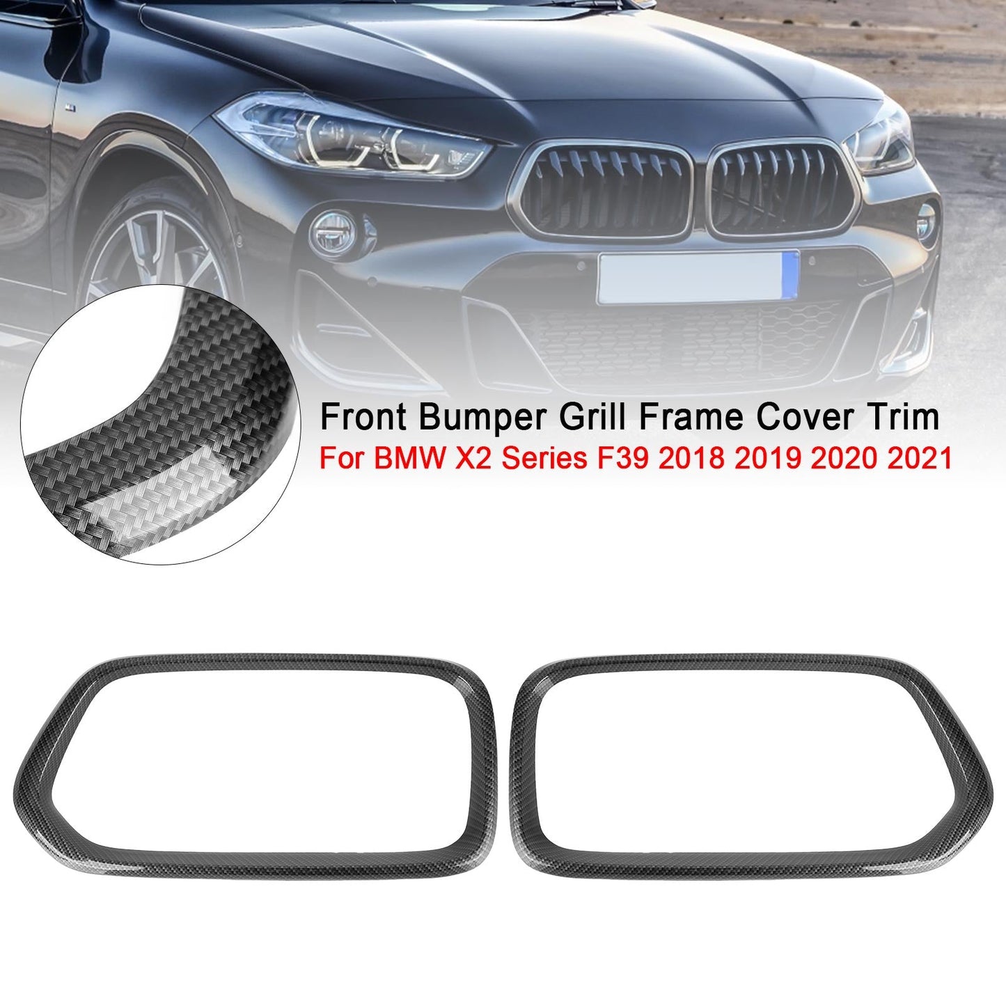 2018-2021 BMW X2 F39 Carbon Fiber Front Bumper Grill Frame Cover Trim