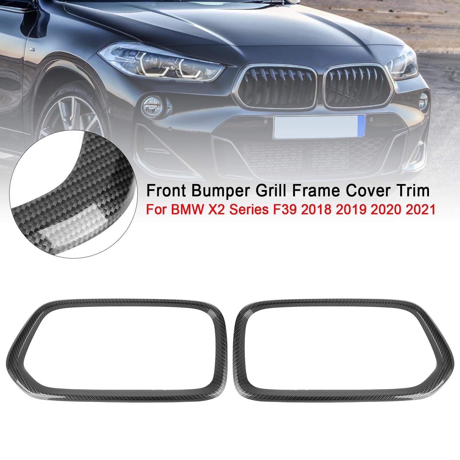 2018-2021 BMW X2 F39 Carbon Fiber Front Bumper Grill Frame Cover Trim