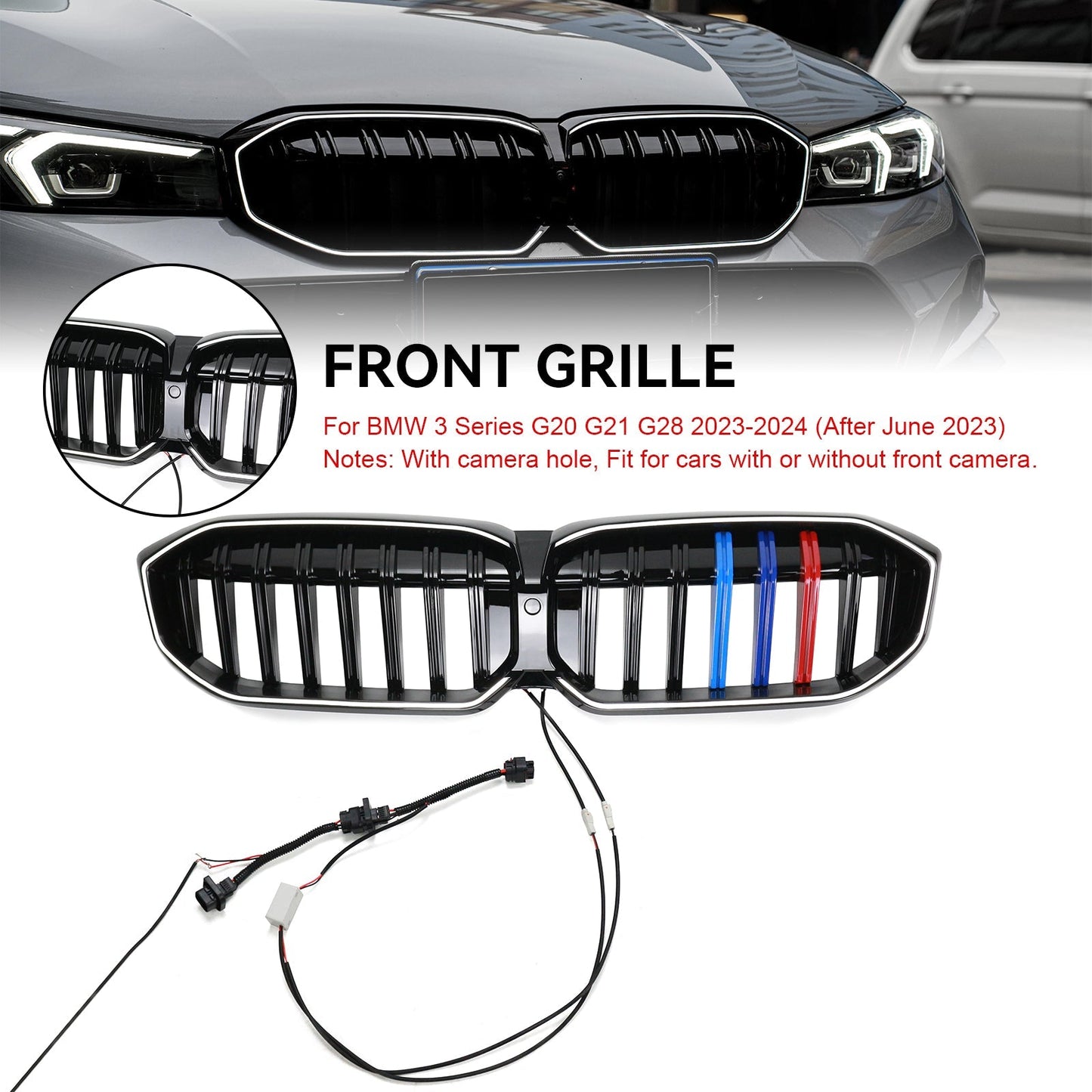 2023-2024 BMW 3 Series G20 G21 G28 Gloss Black Front Kidney Grille Mesh