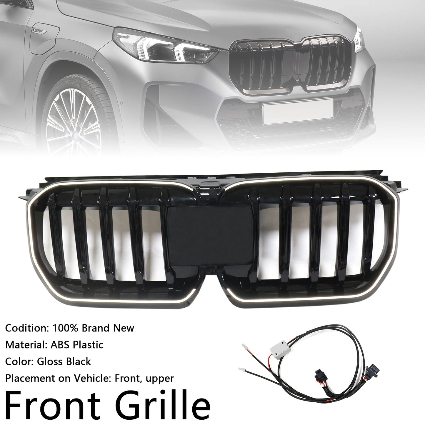 2023-2024 BMW X1 U11 U12 Gloss Black Front Bumper Kidney Grille — Large Set