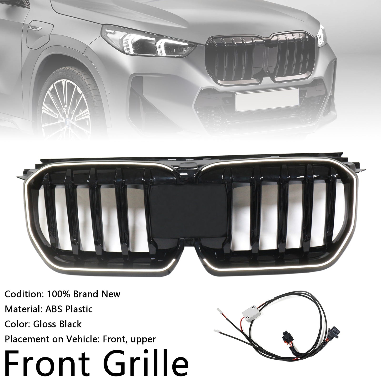 2023-2024 BMW X1 U11 U12 Gloss Black Front Bumper Kidney Grille — Large Set