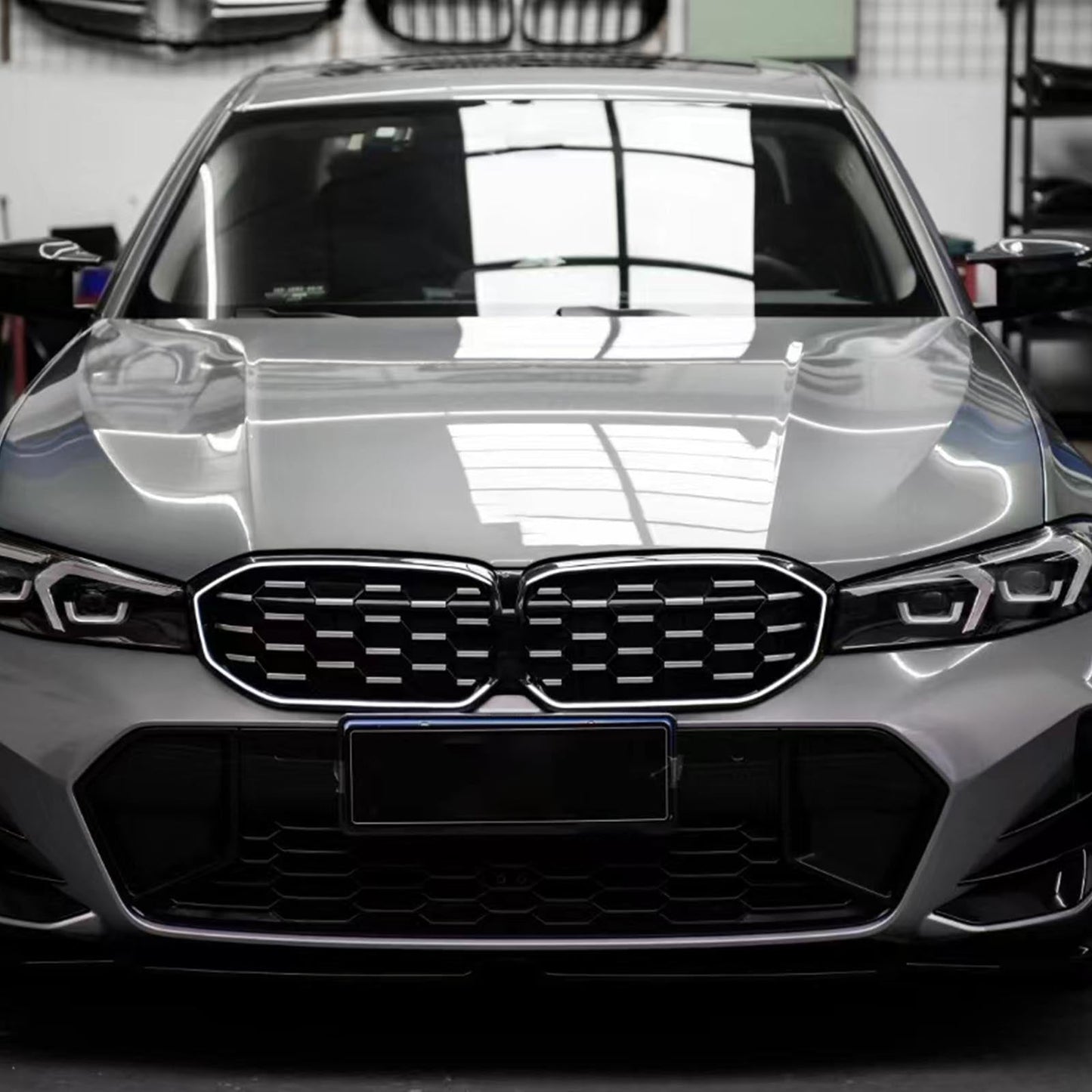 2023-2024 BMW 3 Series G20 G21 G28 Diamond Black Silver Front Kidney Grille Mesh