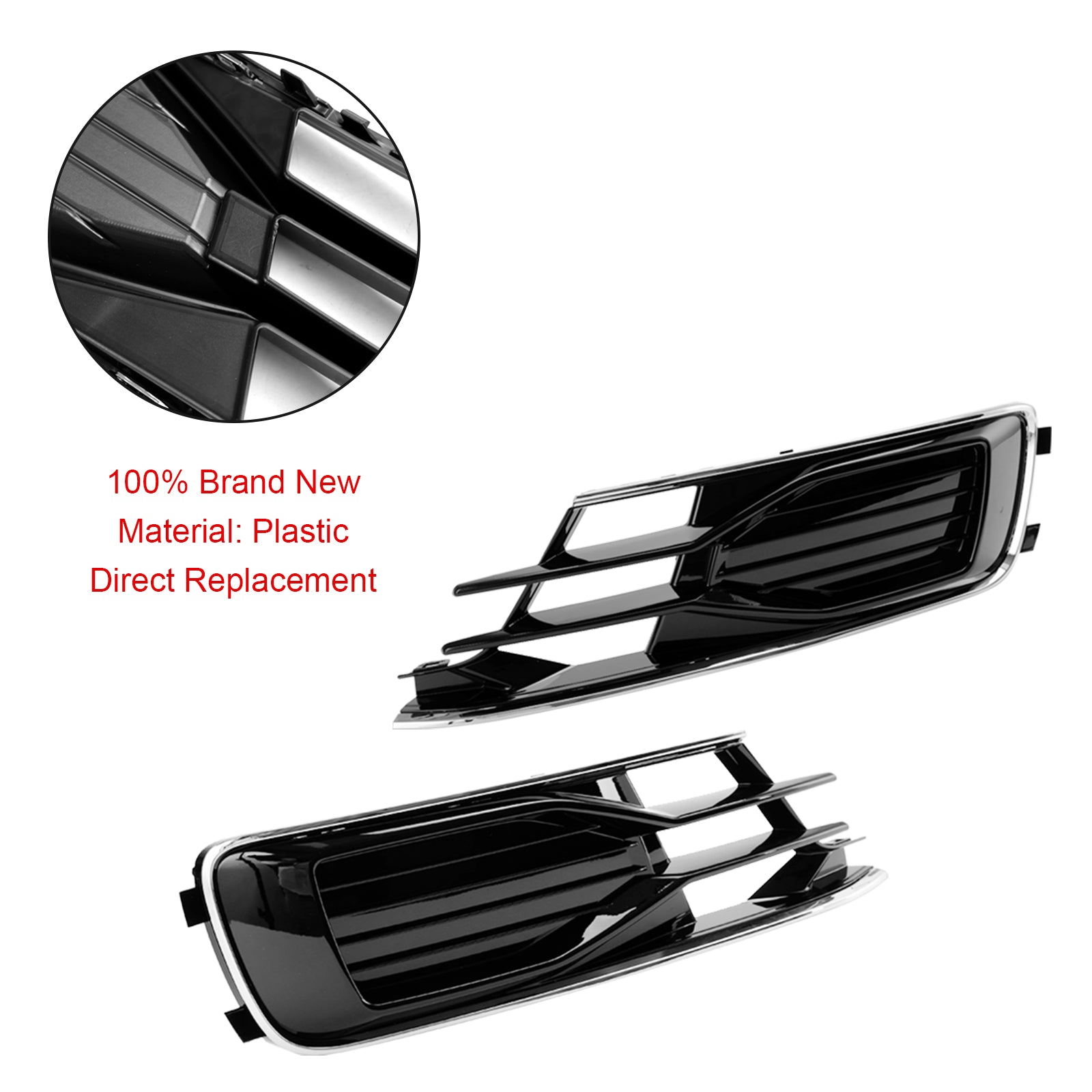 2014-2018 Audi A6 C7 Black Chrome Front Bumper Fog Light Cover Grill — Pair (4G0807647T94 / 4G0807648T94)