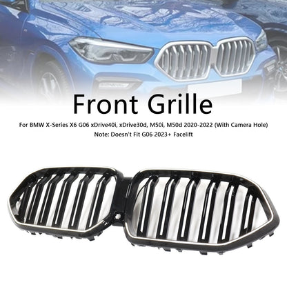 2020-2022 BMW X6 G06 M50i Gloss Black Front Bumper Grille with Camera Hole
