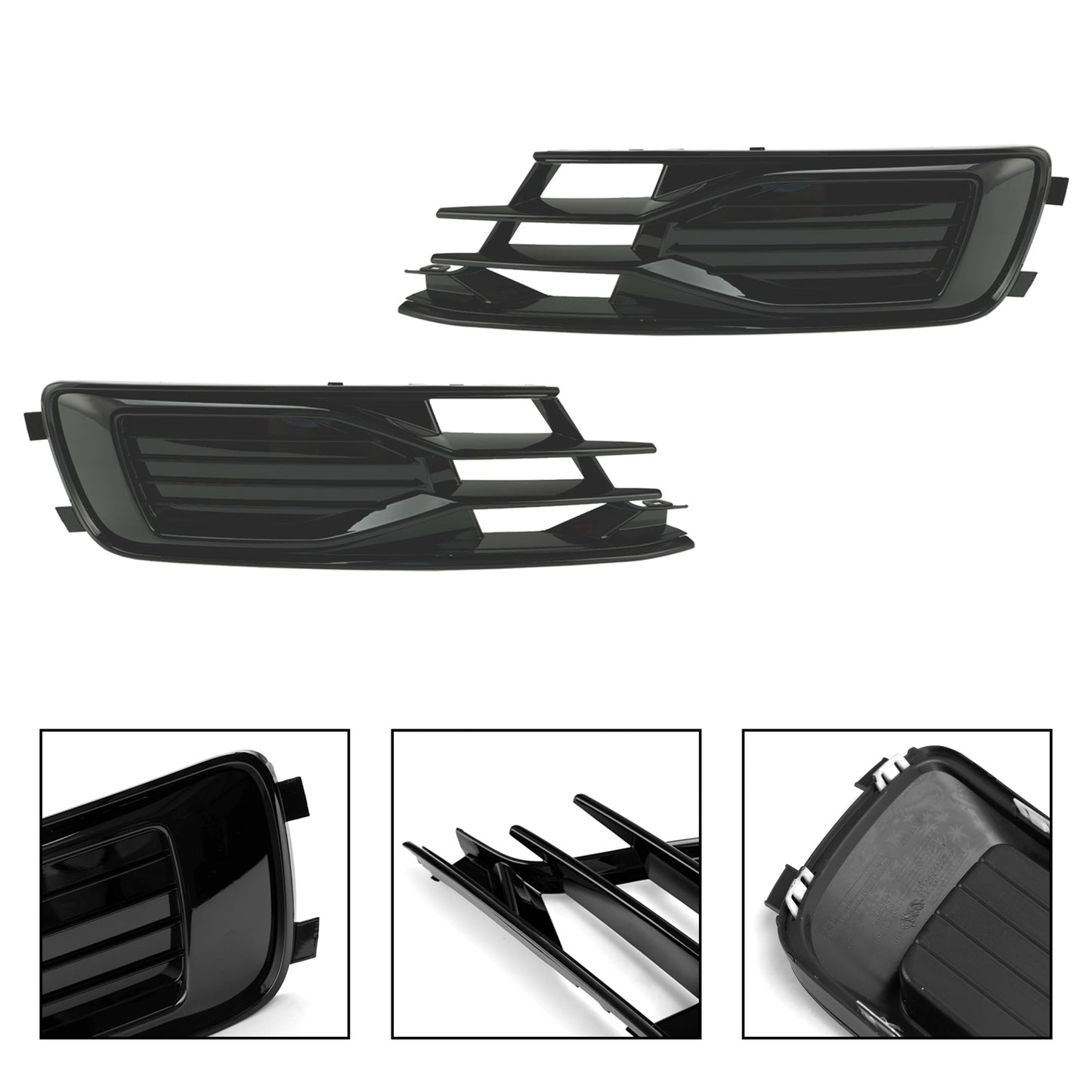 2014-2018 Audi A6 C7 Black Front Bumper Fog Light Cover Grille — Pair (4G0807647T94 / 4G0807648T94)